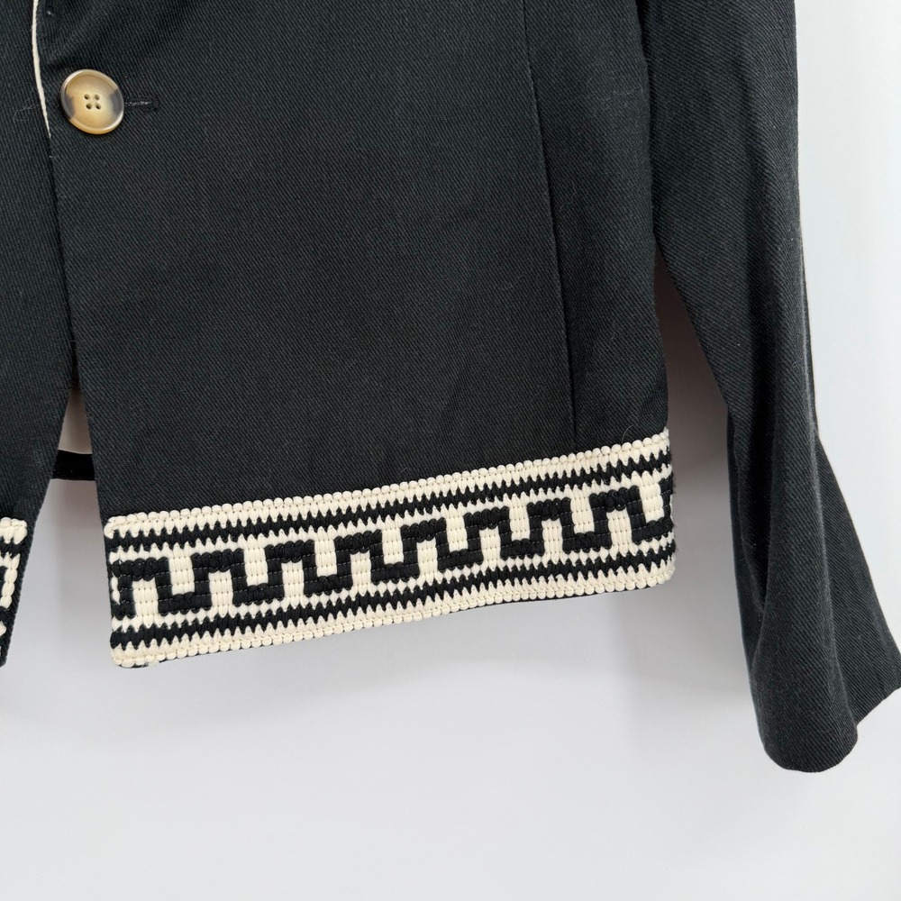 Laveer Womens Black White Greek Key Trim Blazer Jacket Coat Size 8 - Picture 4 of 11